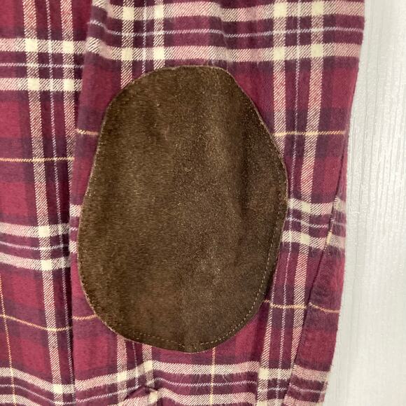 NWOT SLATE & STONE Shirt Men XXL Plaid Flannel Burgundy Elbow Patch Cotton - Picture 6 of 10